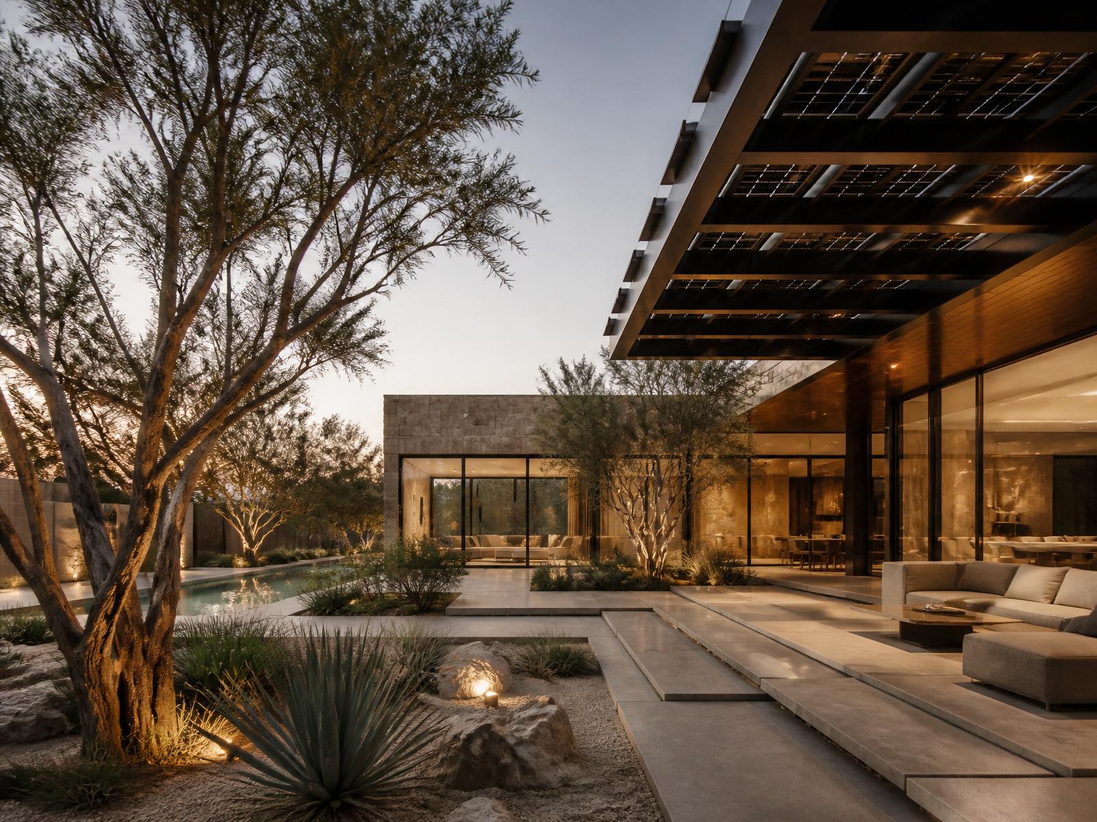 Solar pergola over a Dubai villa terrace